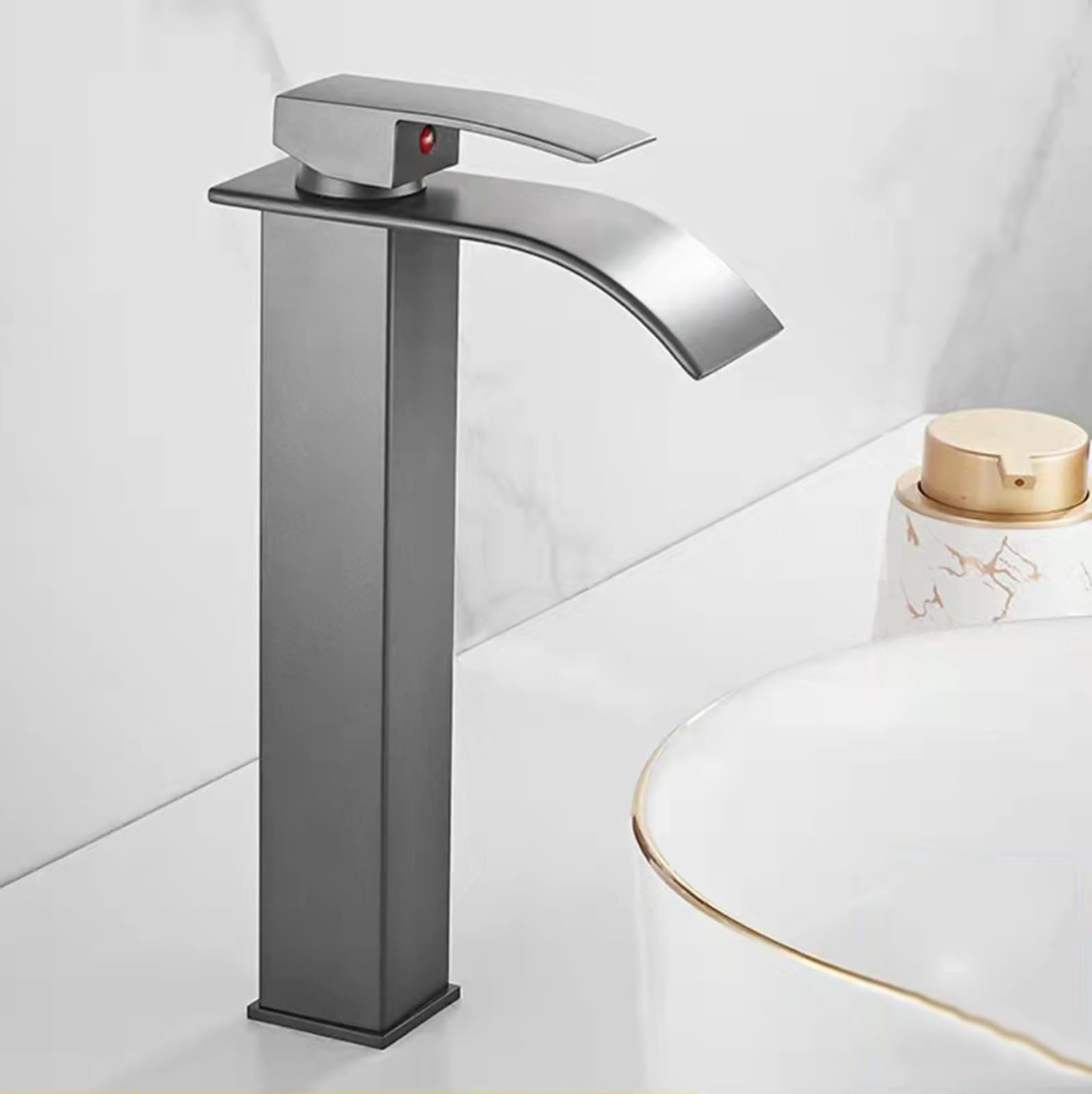 FQWNCIEG Waterfall Tap for Countertop Basin Hot & Cold Single Lever Basin Taps Single Hole Taps for Bathrooms,Grey