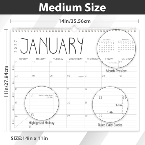 Image of GuassLee 2027 wall calendar 12 month, Jan 2027-Dec 2027, 14 inchx11 inch