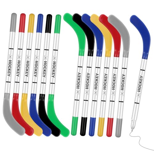 Gilprop 72 Pcs Hockey Party Favors Pens Bulk 7 Inch Hockey Stick Themed Fun Cool Ballpoint Pens Black Ink for Fans Stocking Stuffers Goodie Bag Birthday Party Favors Prizes (Classic Color)