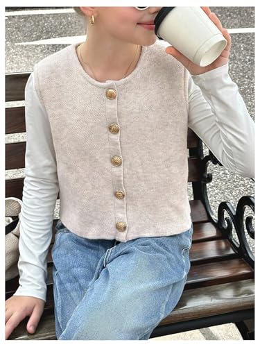 Floerns Girl's Button Down Sweater Vest Sleeveless Crew Neck Lightweight Knitted Tank Top4