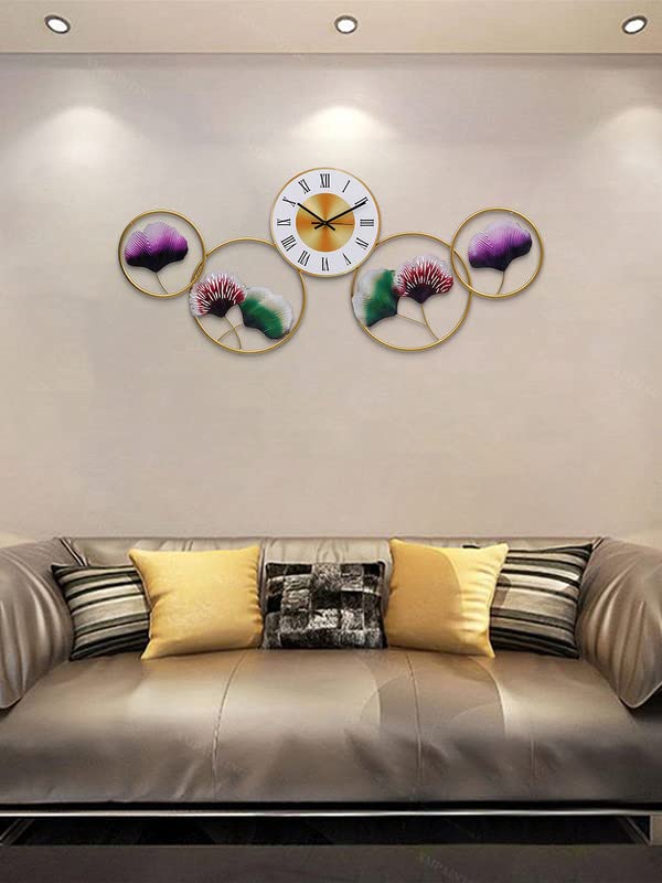 Image of CHRONIKLE Stylish Round Rings Design Vertical Wall Art Analog Metal Roman Numbers Wall Clock for Living Room Home Decor Office Gifts (Size: 108 x 1 x 48 CM | Weight: 1500 Gram | Color: Multi)