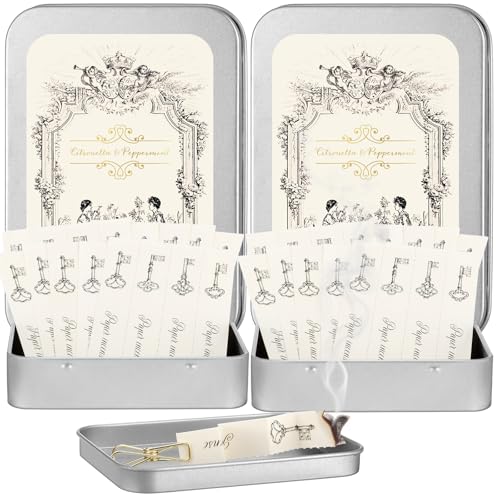 Swiffen 2 Pack Paper Incense Kits 96 Pcs Mint & Lemongrass Burning Incense Papers with 2 Vintage Tin Case and Clips Eliminating Bathroom Kitchen Pet Odors Aromatherapy Gifts for Women