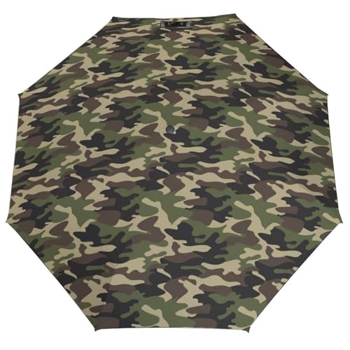 VOSERY Paraguas compacto verde camuflaje oscuro para la lluvia - Paraguas portátil plegable 3 para sol, paraguas de viaje para hombre y mujer con elementos esenciales de viaje