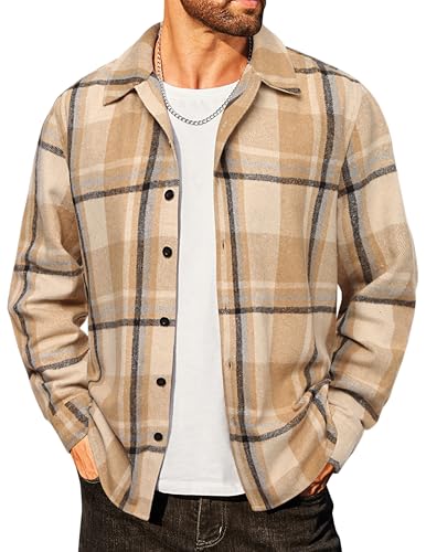 Image of COOFANDY Men's Flannel Shirts Casual Button Down Plaid Shirt Jacket Long Sleeve Fleece Shacket