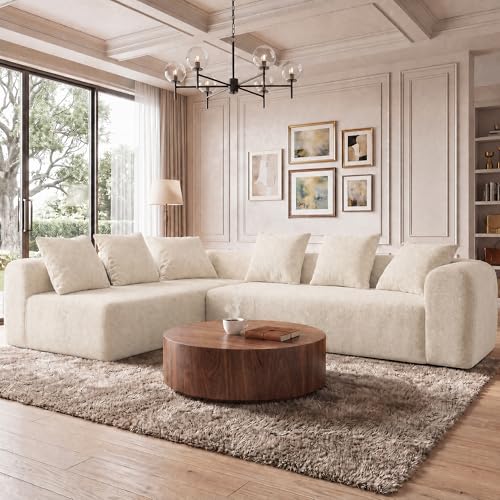 Image of Claiks 106 inch Cloud Boneless Couch, L-Shaped Sectional Sofa, Beige