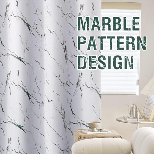 Image of BFAM Marble Print 100% Blackout Curtain with Black Linning at Back,Green Marble Print Curtains for Living Room /Bedroom Thermal Insulated Energey Saving 7 Feet Pack of 1 Curtain