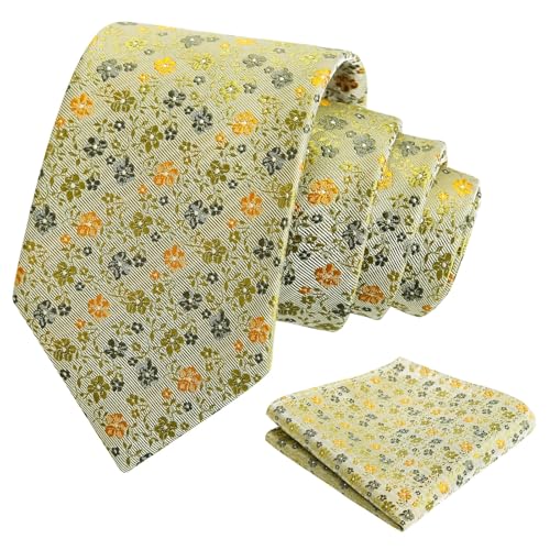 Image of Alizeal Mens 3.15inches Exquisite Floral Tie with Small Flower Printed Pocket Square