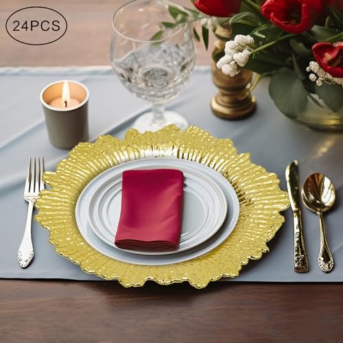 Set de 24 Platos Cargadores Redondos de Plástico Dorados 13" miniatura 4