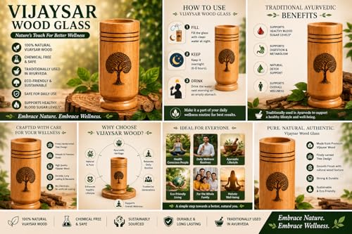 Image of Vijaysar Wooden Glass 80 ML | Natural Wood Tumbler | Traditional Ayurvedic Diabetes Wooden Water Cup for Daily Wellness Routine | Handcrafted Eco-Friendly Drinking Glass | Pack of 1