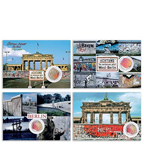 Carte postale Mur de Berlin souvenir historique authentique fait main | Pack de 4