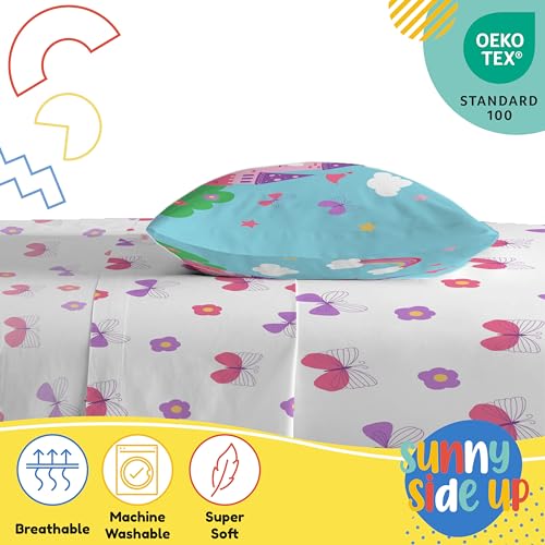 Image of Sunny Side Up Magic Castle Toddler Sheet Set - 3 Piece Toddler Bedding Set Includes Pillow Cover - Super Soft Floral Butterfly Microfiber Sheets