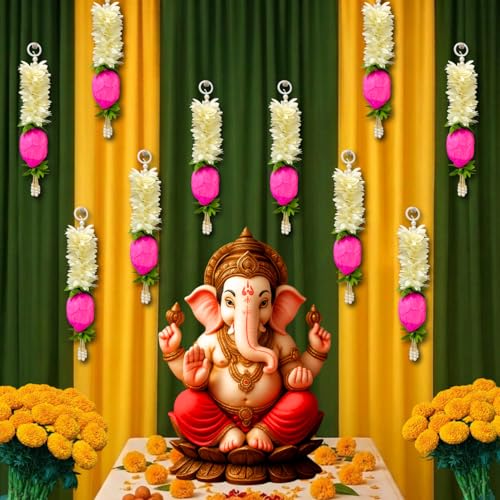 DRYPHON 10Pcs Fabric Lotus Hanging Decoration, 10 inch, Multipurpose Home Decor for Ganpati/Diwali/Navratri/Puja Mandir, Lotus Hang, 10pc