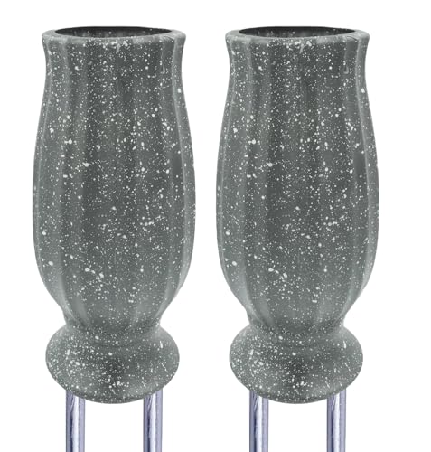 2PCS Cemetery Vases for Grave-Durable Plastic Grave Vases Flower Holder with Metal Spikes Bow Decor for Cemetery Headstones Outdoor Grave Decorations for Memorial Gifts for Loss of Loved One - Grey