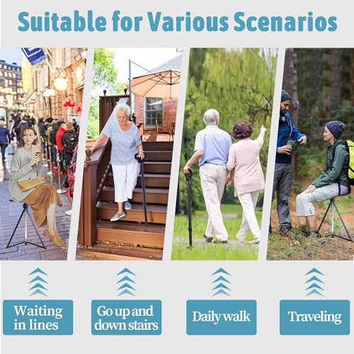 Image of ALEVMOOM Walking Cane with Seat Folding Lightweight, 2-in-1 Cane Stool for Adults, Aluminum Walking Stick with Seat, Stick Chair Portable Stool for Senior