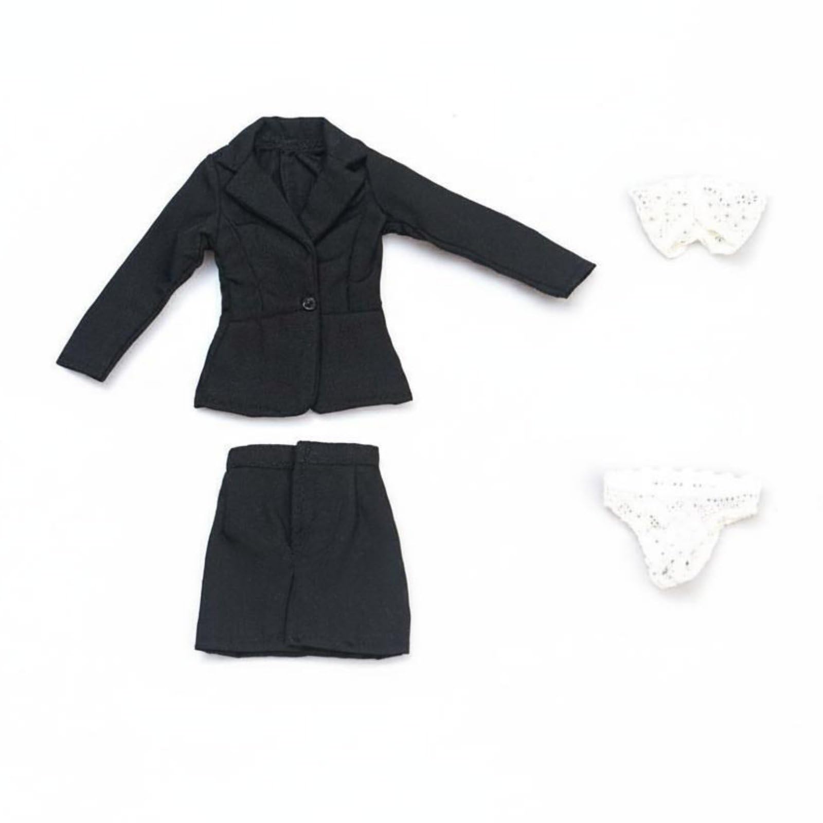Donna Abito Ufficio Outfit Formale Giacca Gonna Scarpe Lingerie in Materiale Tessile Realistico per Action Figure Collezionisti Adatto per Display Decorazione Miniature, Nero