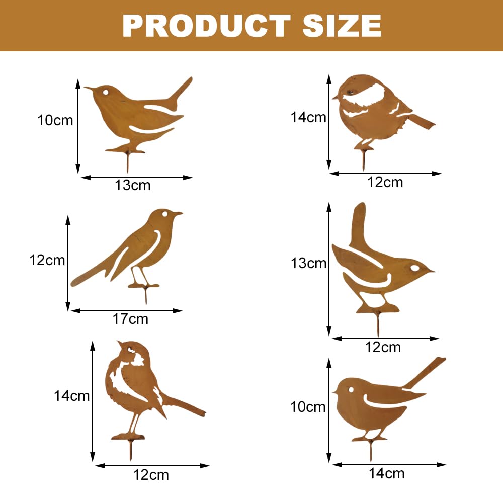 Dzmuero Lot 5 Oiseaux Décoratifs Jardin Métal Rouillé – Ornements Extérieur Rustique, Silhouettes Oiseaux En Fer, Style Vintage Pour Arbres, Clôtures & Terrasse
