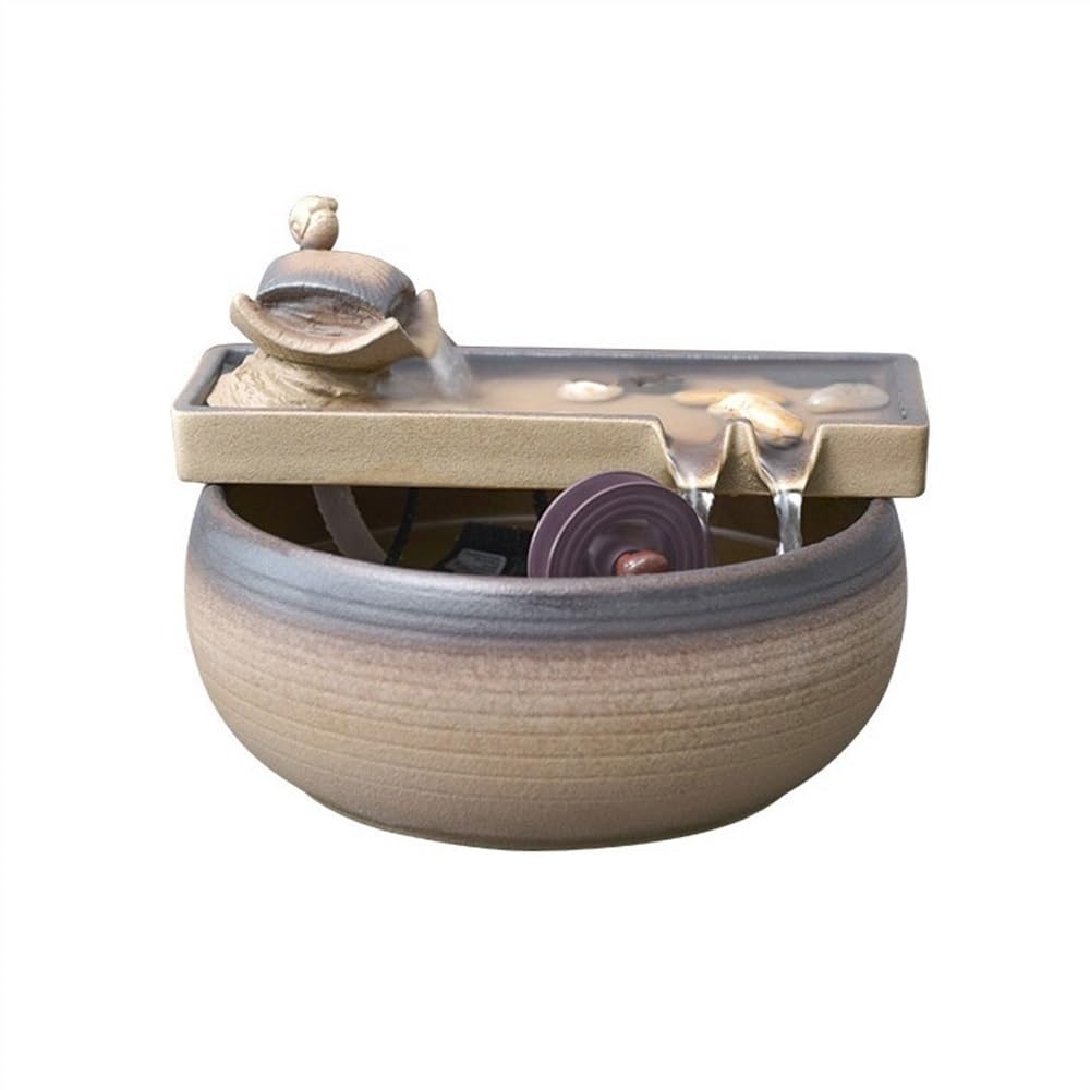 Desktop fountain Streaming Water Attracts Wealth Office Desktop Fountain Landscape Zen Feature Ceramic Circulation Feng Shui Wheel Desk waterfall decor