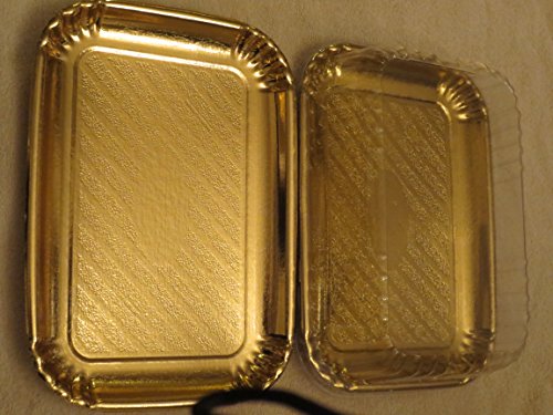 image for Decony Rectangular Gold Cardboard Cake Tray 8''x 11' with clear dome l