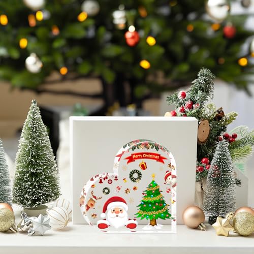DIFFUNY Christmas Decorations Indoor, Christmas Decor for Table, Office Desk, Mantle, Shelf - Acrylic Heart Shaped Gifts for Women/Girls - Holiday Indoor Home Decor - Image 3