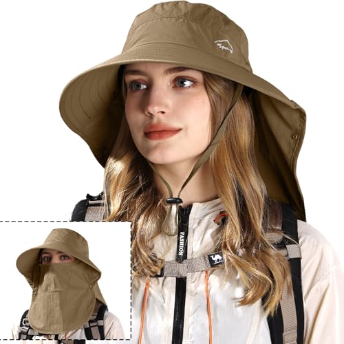 Image of Rosoz Sun Hat for Men Women with Neck Flap,Wide Brim UPF50+ Fishing Hat with Detachable Face Cover Outdoor Sun Protection Hat