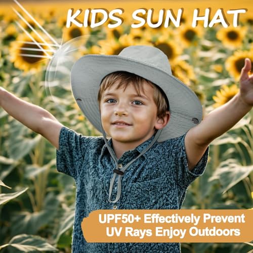 Image of Outdoor Kids Sun Hat UPF 50+ Quick Dry Foldable Bucket Hat Lightweight Adjustable Fishing Safari Hat for Girls and Boys