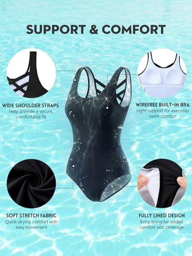 Image of One Piece Bathing Suit for Women Front Cross Athletic Tummy Control Swimsuits V Neck Slimming Swimwear