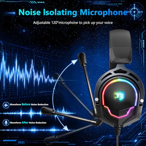 Image of K98 Wired RGB Gaming Headset with Mic, Over Ear Gaming Headphones, 50mm Neodymium Drivers, Noise Isolating Microphone, Memory Foam Cushions, Aluminum Alloy Frame for PC, PS5, PS4, Xbox, Switch