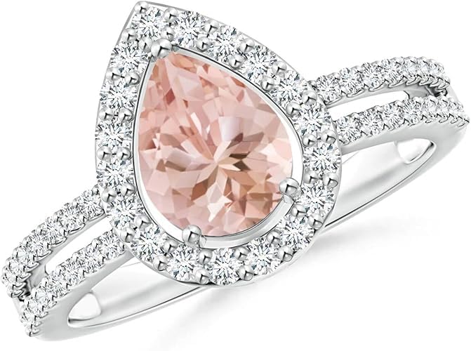 DAKSH JEWELRY 1.50 Ct Pear Cut Peach Morganite Ring Women's 925 Sterling Silver Engagement Wedding Ring 14k White Gold Finish