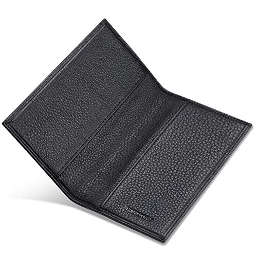 Image of HISCOW Minimalist Checkbook Cover - Full Grain Leather (Pebbled Black) | Full grain cowhide, transaction register & check book pockets, removable duplicate divider, durable stitching, gifts for men