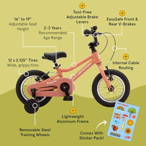Image of Retrospec Koda Plus Kids Bike for Boys & Girls Ages 2-3 Years - 12 inch Children's Bicycle, Adjustable Seat & Handlebars, Removable Training Wheels, Front Hand Brakes, Rear Coaster Brake & Safety Bell