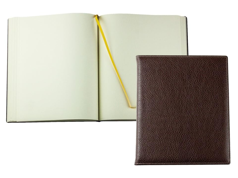 DELMON VARONE - Personalisierbares Gästebuch gebunden in Premium Leder Soft Grain braun - Blanko Buch mit Hardcover Einband & Merkband zum selbstgestalten für Hochzeit, Taufe, Geburtstag & Geburt