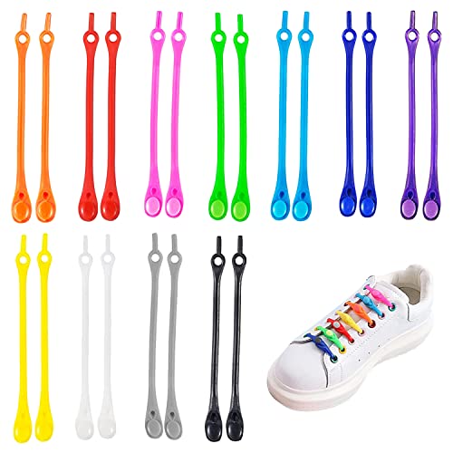 SJUNJIE 100 Stück Silikon Schnürsenkel, No Tie Schnürsenkel für Kinder und Erwachsene, Faule Elastische Schnürsenkel, wasserdichte Schnürsenkel für Walking Athletic Running (Bunt) Cover