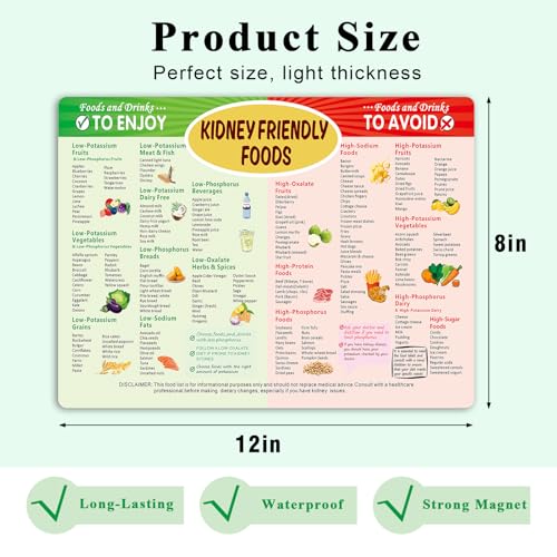 Kidney Friendly Food List Fridge Magnets Kidney Diet List Cheat Chart,Kidney Awareness Diet Refrigerator Magnets,Low Potassium Grocery Shopping List,Kitchen & Dining Room Assistance Chart,8x12in