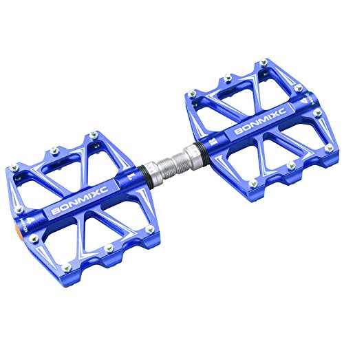 Bonmixc Flat Bike Pedals Sealed Bearing Alloy Pedals Mountain Bike Large Platform Bicycle Pedals 9/16 (Blue) #TOP4