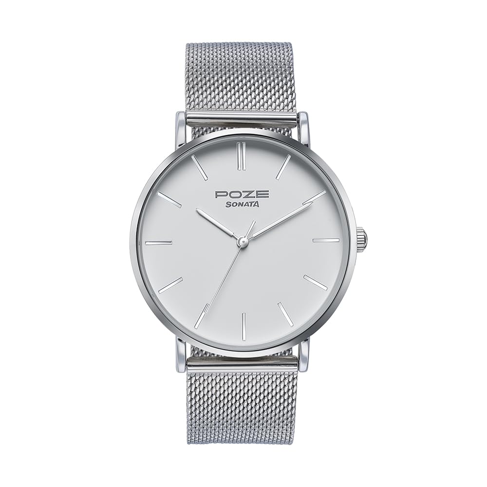 Sonata Poze Quartz White Dial Silver Metal Strap Analog Watch for Men-SP70034SM02W-image-11