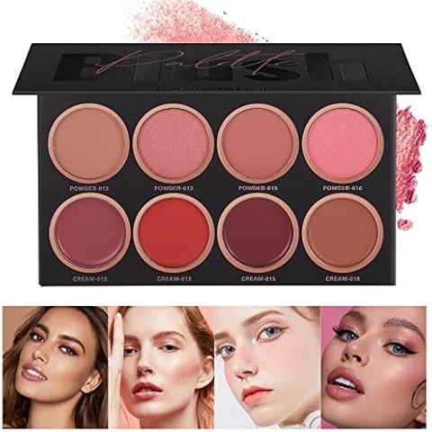 Blush Palette, 8 Colors Makeup Blush, Matte Long Lasting Brightening Complexion Repair Nude Makeup Portable Makeup Blush, Contour and Highlight Blush Palette, Professional Facial Makeup Blusher Cover