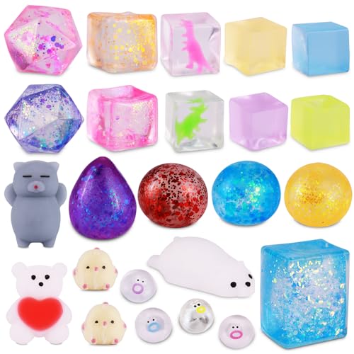 Dumpling Set Party Favor 24 Pack Stress Cube & Mochi Squishies Set-Ice Shape Stress Relief Cube Kawaii Fufu Squishies Fidget Toys Stress Relief Sensory Toys for Kids Adults