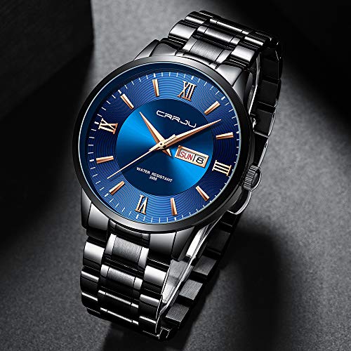 Image of CRRJU Men's Fashion Luxury Stainless Steel Watches for Men Business Auto Date Chronograph Analog Quartz Wristwatches