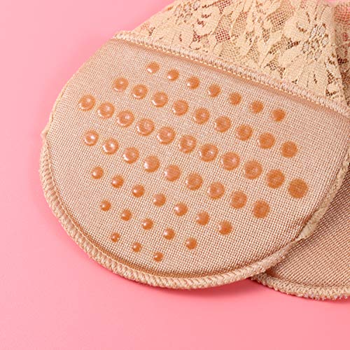 HEALLILY Women's Beige 2 Pairs Lace Cloth & Rubber Non-Slip Half Socks Toe Toppers, Seamless, Breathable, High Arch, Skin Color4