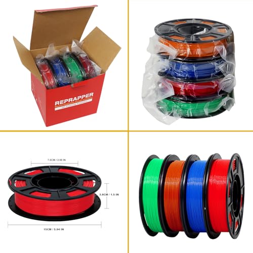 Image of RepRapper PLA Plus Filament, Multicolor PLA+ Sample Pack, Modify PLA 3D Printer Filament, 1.75MM 3D Printing Filamentfor for 3D Printer, 250g*4