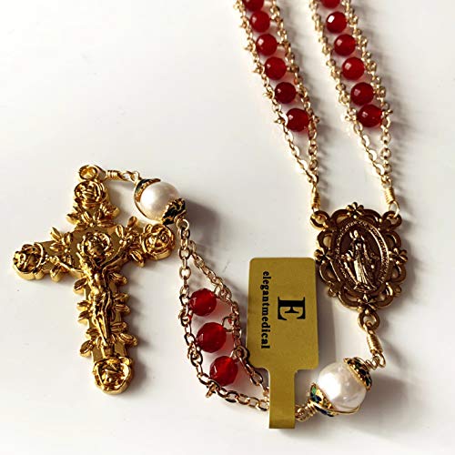 elegantmedical handmade Ladder to Heaven Black Agate & Real AAA10mm Pearl Catholic Rosary crucifix Necklace3