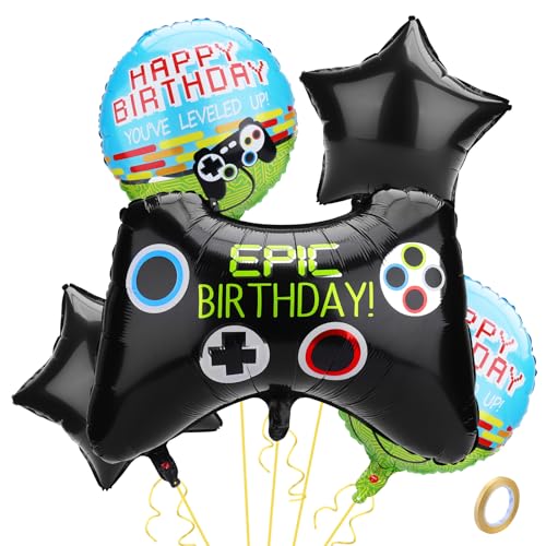 LEMONSTONE Videospiel Luftballons,Happy Birthday Ballon Schwarz,Videospiel Party Folienballon Gamer Deko,Luftballon Videospiel Party Zubehör Geburtstagsdeko,Gamer Ballon Kindergeburtstag Deko