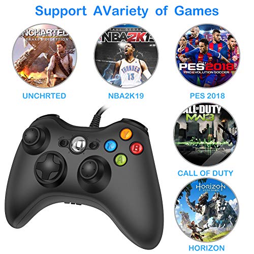 RegeMoudal Wired Controller for Microsoft Xbox 360 and Windows PC (Windows 10/8.1/8/7) with Dual Vibration and Ergonomic Wired Game Controller (Black)