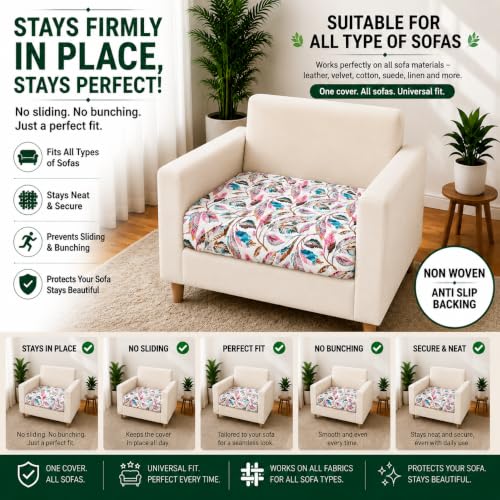 Image of Homerz Premium Printed Quilted Velvet Sofa Slip Cover Protector with Tassels, Sofa Mat, Exact Size, Antislip Cover (Multileaf, 1 Seater, Half)