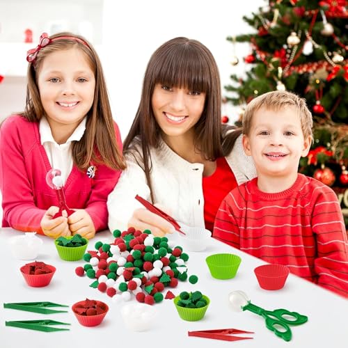 Image of EZdhuawuse Summer Fine Motor Toys - 270Pcs Counting Sorting Sensory Bin Filler Set for Kids Xmas Counting Toy with Felt Xmas Tree Pom Poms Cup Clip for Preschool Education Activities