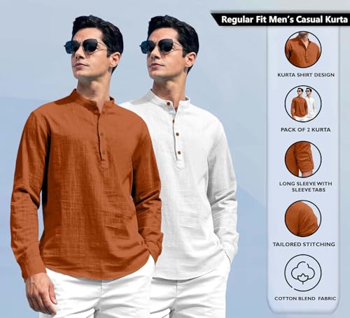 Image of Zombom Men's Kurta || Chinese Collar Long Sleeves || Straight Hip Length Kurtas || Short Kurta for Men || for Festival || Function || Occasion Wear Fancy Kurta for || Best Gifts for Men