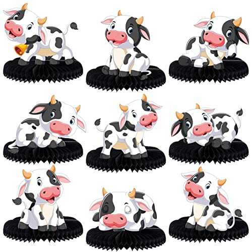 9 Pcs Cow Honeycomb Centerpieces Farm Animals Cow Table Topper Honeycomb 3D Table Decoration Barnyard Paper Fan Cow Cutouts for Children's Party Western Cowboy Baby Shower Wedding Party Supplies