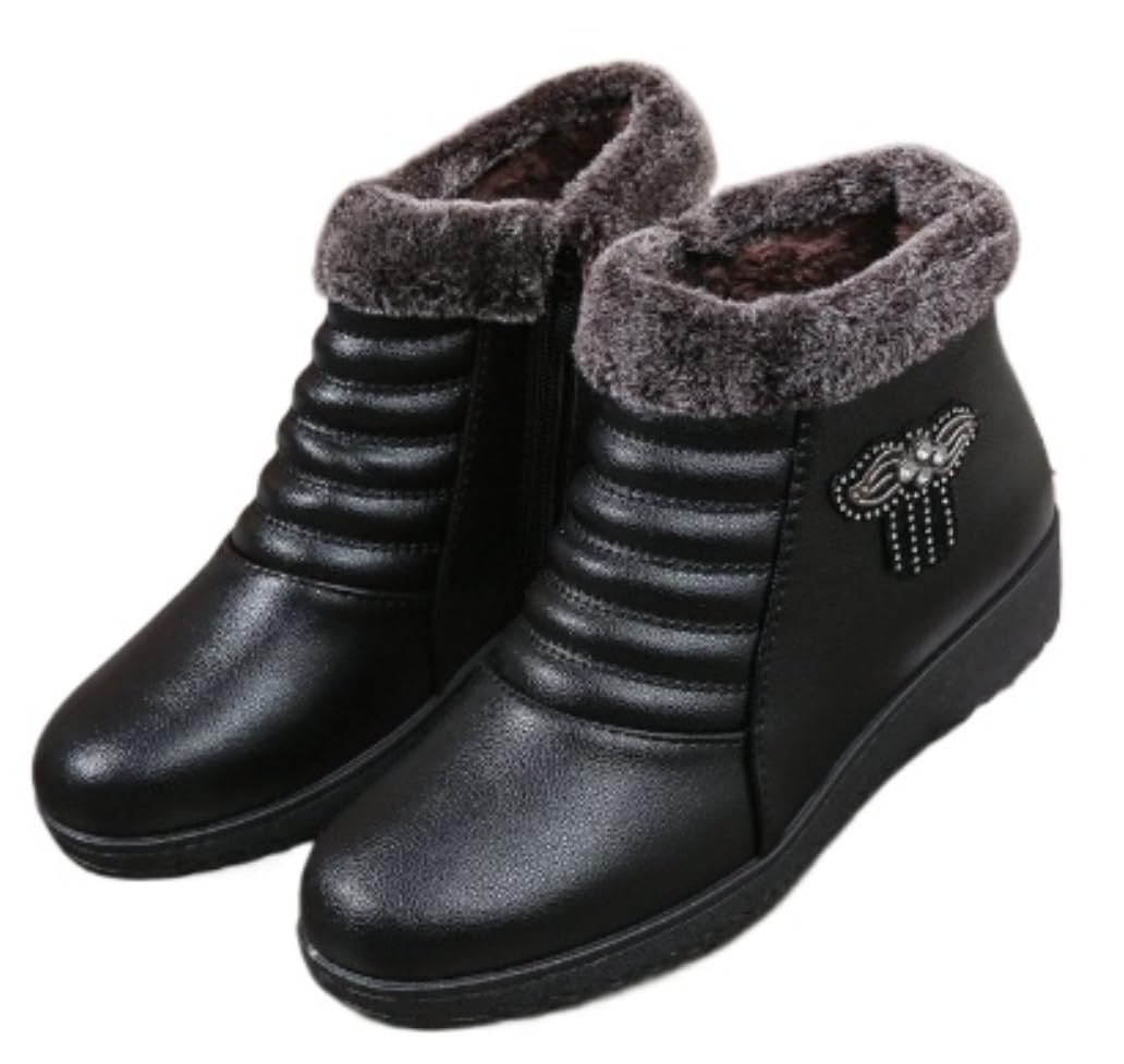Womens Thickened Warm Ankle Boots Snow Boots Winter Shoes with Zipper Comfortable Fur Lined Boots Slip on Booties