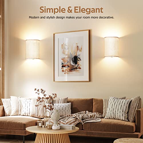Image of Wall Sconces Set of Two, Battery Operated Wall Sconces 3 Colors Changeable Dimmable Wall Lights Fixtures with Remote Control Fabric Wall Lamp Sconces for Bedroom Living Room Hallway