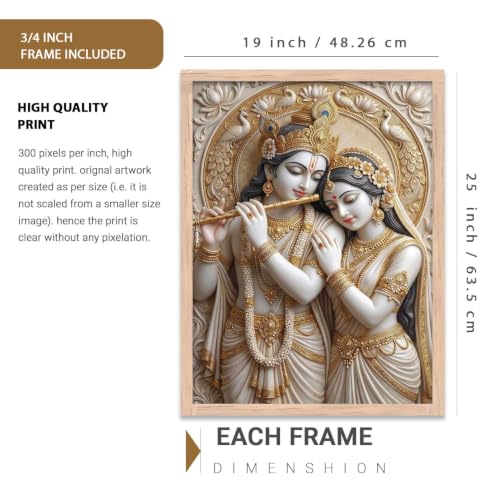 Image of CRAFTLYN Hindu God Wall Art WALL ART Prints Framed Spiritual Religious Paintings for Living Room, Pooja Room, Bedroom, Office, Meditation Room, Home Decor (Radha krishna 2, 19 X25, Brown)